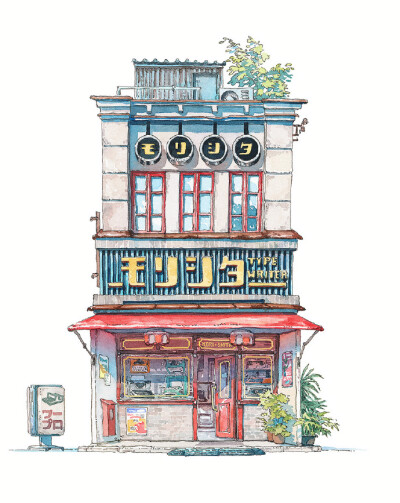 街边小店 建筑物 水彩插画 By_Mateusz Urbanowicz