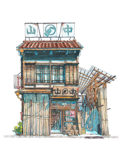 街边小店 建筑物 水彩插画 By_Mateusz Urbanowicz