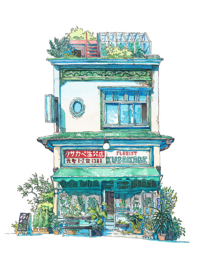 街边小店 建筑物 水彩插画 By_Mateusz Urbanowicz