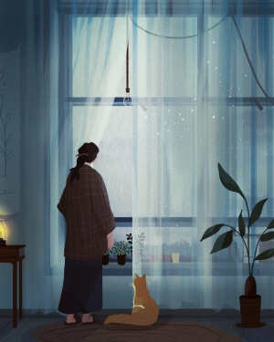 少女 猫 插画 By 画师9Jedit