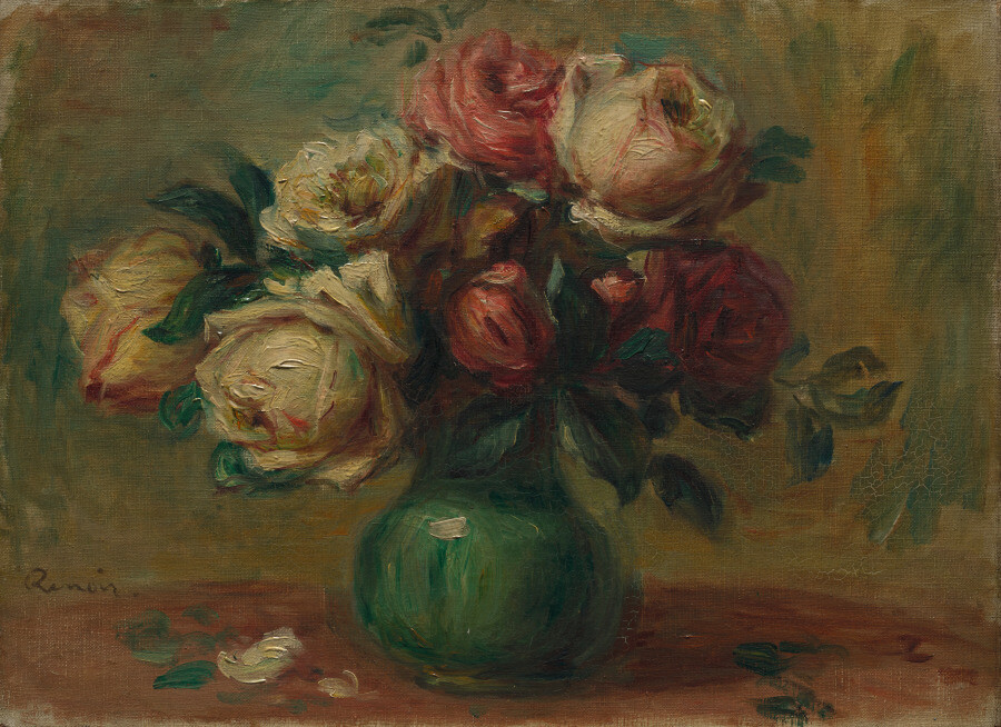 皮埃尔·奥古斯特·雷诺阿（Pierre-Auguste Renoir），《花瓶中的玫瑰》，1890年