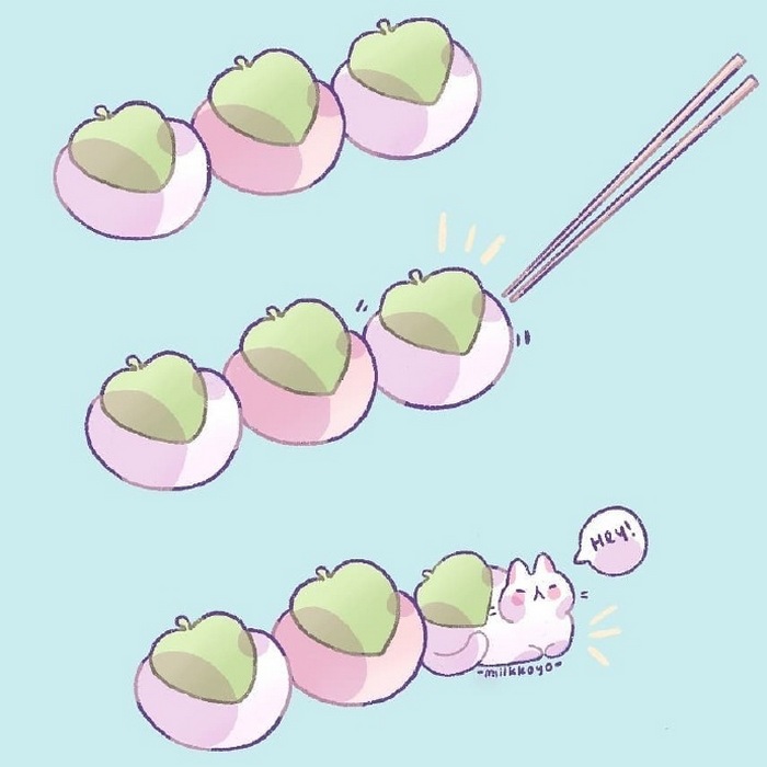 猫咪与美食 插画 By_Milkkoyo
