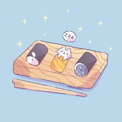 猫咪与美食 插画 By_Milkkoyo