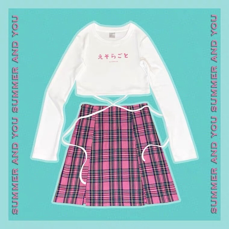 玫瑰粉色格子休闲百搭复古少女半身裙 玫瑰格