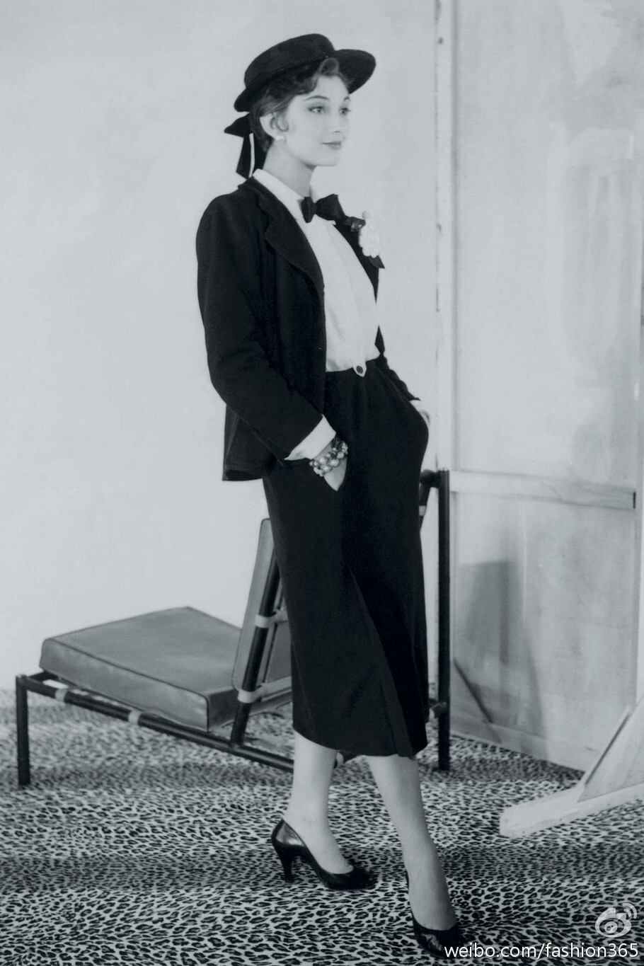 VOGUE ON COCO CHANEL - Chanel’s comeback collection as seen in Vogue , 1954.  VOGUE ON CHRISTIAN DIOR - A black day dress from Dior’s debut collection, photographed by Serge Balkin 