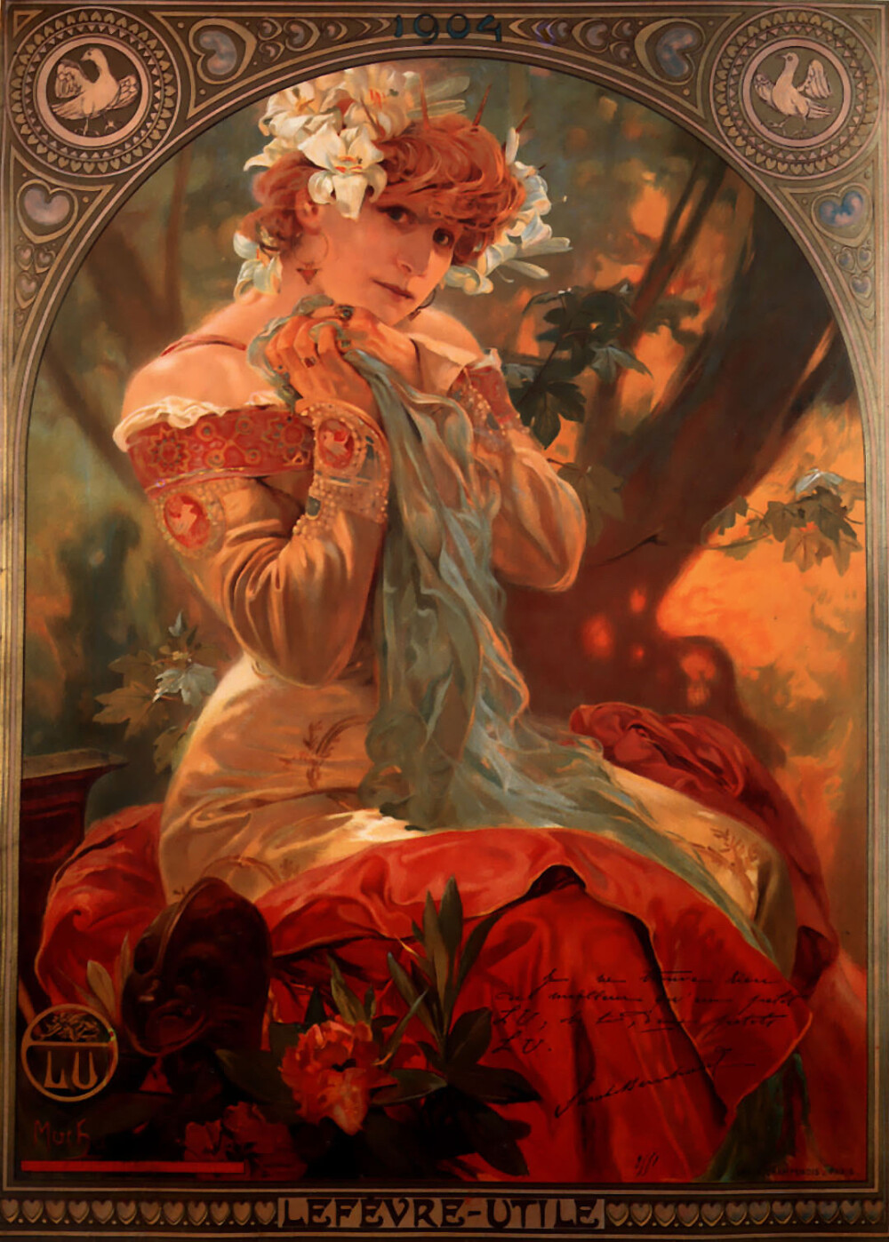 绘画 壁纸 穆夏 插画 红发女子