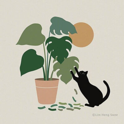 隐藏的猫咪，插画by Lim Heng Swee ​​​​