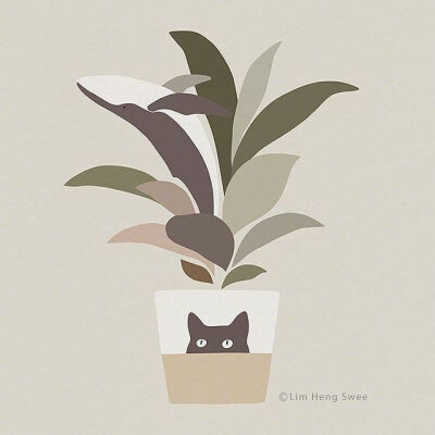 隐藏的猫咪，插画by Lim Heng Swee ​​​​