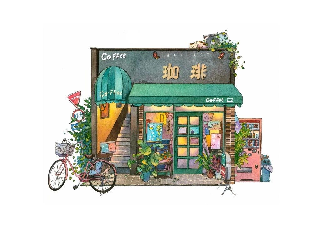 水彩便利店参考素材