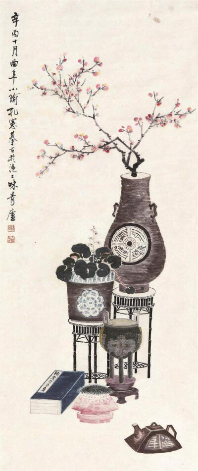 孔小瑜（1899－1984），原名宪英，生于慈溪庄桥孔家村。
擅长花卉博古，追求形象逼真，笔意松动逸格。并刻苦练就了强记默写的本领，从三代青铜器外，广涉人物、翎毛、走兽、鱼虫手到形俱，呼之欲出，无所不精。其博…