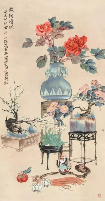 孔小瑜（1899－1984），原名宪英，生于慈溪庄桥孔家村。
擅长花卉博古，追求形象逼真，笔意松动逸格。并刻苦练就了强记默写的本领，从三代青铜器外，广涉人物、翎毛、走兽、鱼虫手到形俱，呼之欲出，无所不精。其博…