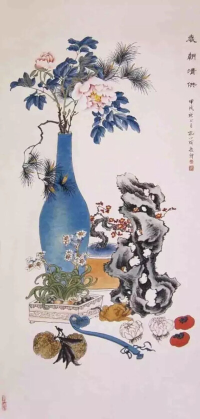 孔小瑜（1899－1984），原名宪英，生于慈溪庄桥孔家村。
擅长花卉博古，追求形象逼真，笔意松动逸格。并刻苦练就了强记默写的本领，从三代青铜器外，广涉人物、翎毛、走兽、鱼虫手到形俱，呼之欲出，无所不精。其博…