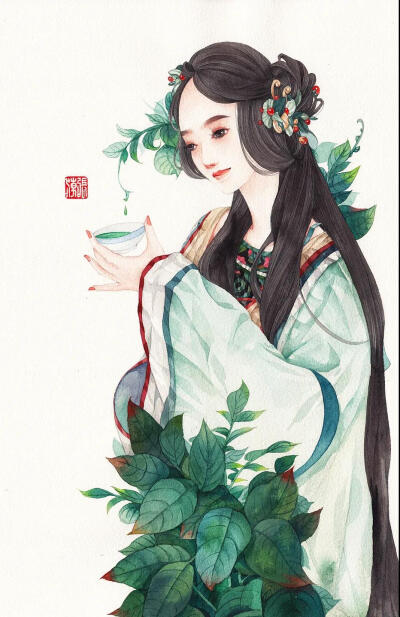 水彩绝美古风美眉，唤醒少女心中的三生三世，美哭了~