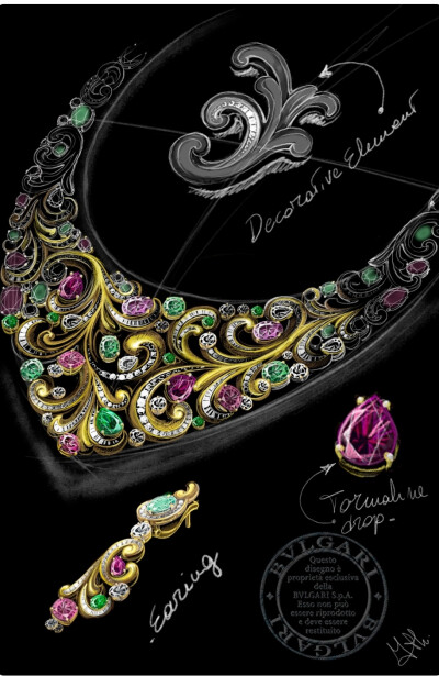  Lady Arabesque 项链来自 BVLGARI 2020年的「Barocko」高级珠宝系列，灵感汲取自17世纪「巴洛克」（Baroque）时期充满代表性的藤蔓花纹图案，设计师大胆运用缤纷的彩色宝石，碰撞呈现绚烂而瑰丽的色彩组合，如同蕴…