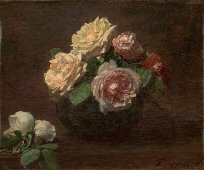 亨利·范汀·拉图尔（Henri Fantin-Latour），《碗里的玫瑰》，1881年