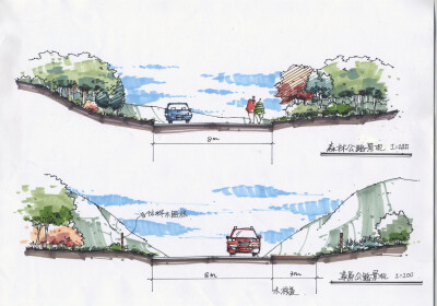 景观快题抄绘立面剖面练习