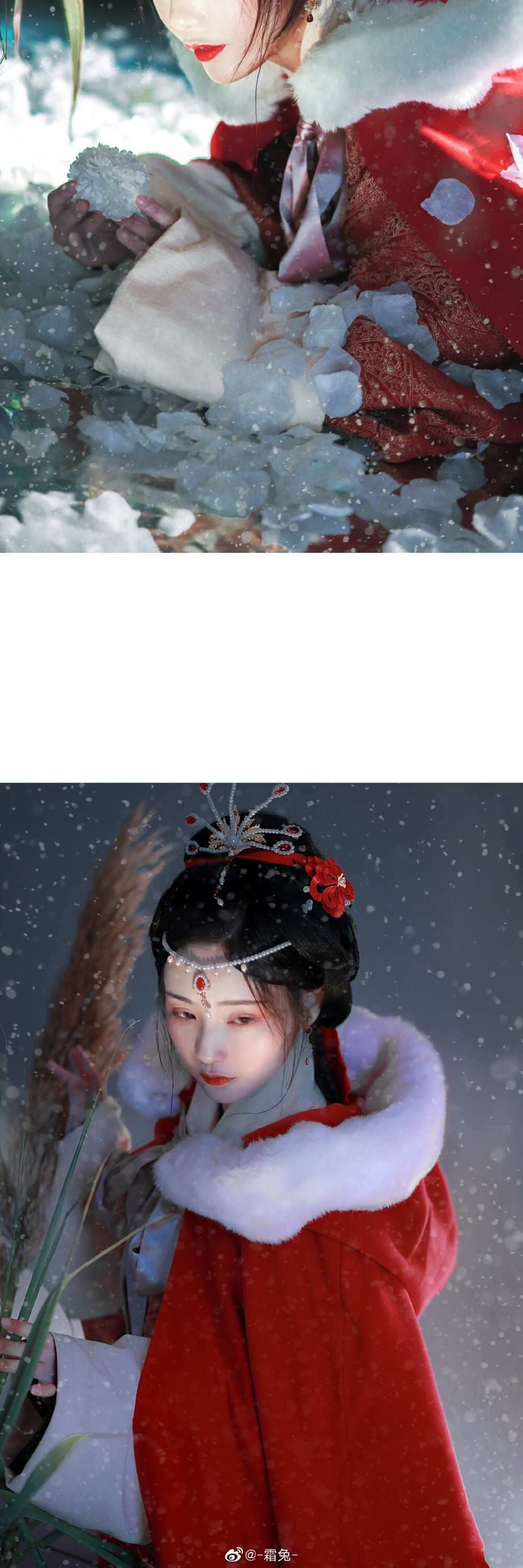 #二十四节气##大雪#
第二十一个节气：大雪
燕支长寒雪作花，蛾眉憔悴没胡沙。
摄影丨@Real南又瓜
妆造丨@羽依蜻蜓
曲裾丨@花下有期汉服工作室
斗篷丨@子颂东方美学游园惊梦
出镜丨@-霜兔- ​