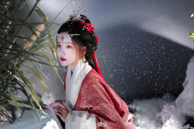 #二十四节气##大雪#
第二十一个节气：大雪
燕支长寒雪作花，蛾眉憔悴没胡沙。
摄影丨@Real南又瓜
妆造丨@羽依蜻蜓
曲裾丨@花下有期汉服工作室
斗篷丨@子颂东方美学游园惊梦
出镜丨@-霜兔- ​