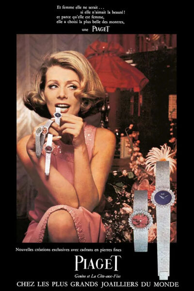 伯爵女性腕表广告  /  1957年   / 宝石的色彩，勾起名媛淑女对美丽腕表的欲望