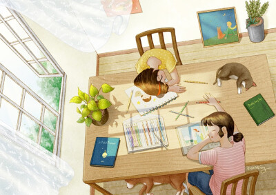 快乐的时光，美好的童年 ~ 韩国画师paperfly《姐姐和我》系列插画