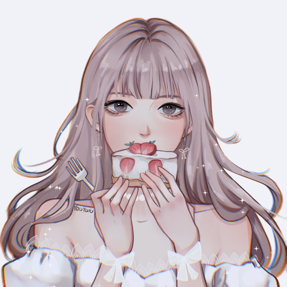 "一起吃蛋糕呀" "我吃草莓你吃蛋糕" #情侣头像#插画情头#插画头像