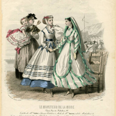 1820-1890年代的夏季，优雅女士去海边游玩时会这样穿 ​​​