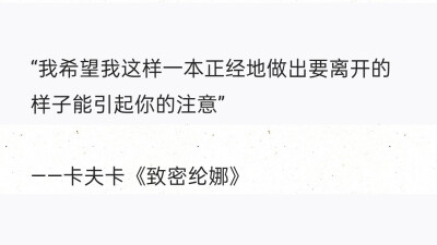 “我希望我这样一本正经地做出要离开的样子能引起你的注意”
——卡夫卡《致密纶娜》