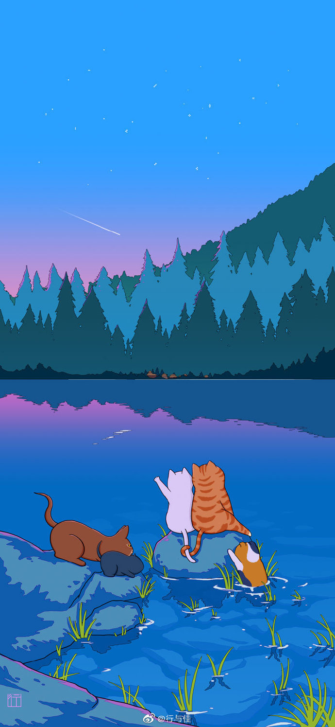 萌猫咪 插画 @行与佳