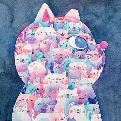 猫咪 小密集 水彩 插画 puffingmuffin