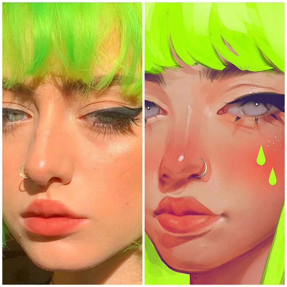 Bluesssatan（原名Julia Razumova），来自俄罗斯，她擅长风格鲜明的IPad Pro人像绘画，她用色大胆，笔触流畅，刻画细腻，质感强烈。在她的INS上名字叫做bluesssatan（蓝色撒旦），而且超过了100万粉丝关注，简直不可思议。这一切，她只做了一件事，每天画着有着她个人风格的肖像平板绘画。