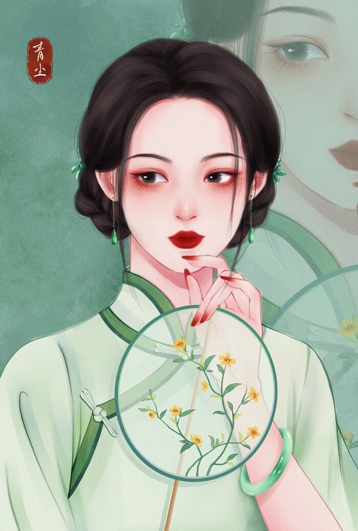 旗袍女子 手绘 插画 By_青尘