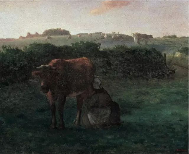 《挤牛奶的农妇》（Woman Milking a Cow）/让-弗朗索瓦·米勒/1854-1860