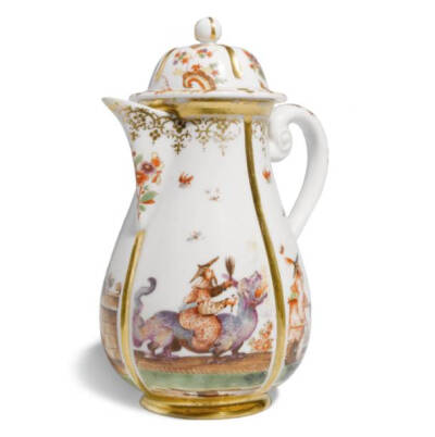 对梅森瓷器釉绘画装饰有重要影响的人物是约翰·格里奥·海洛特(Johann Gregorius Höroldt)，在他的带领下，梅森瓷器从最初的单色青花或红彩等装饰迅速发展出丰富的珐琅彩装饰，这件梅森早期的中国风图案带盖咖啡壶上就…
