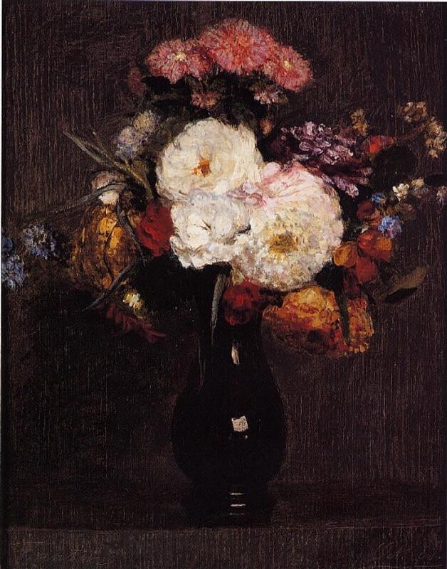 大丽花、皇后雏菊、玫瑰和玉米花，1861 年
