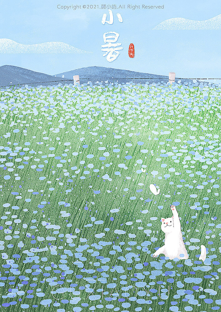 夏日节气 猫咪 插画 By_顾小屿_站酷