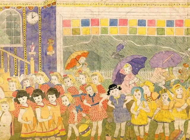 Henry Darger（1892-1973），一名默默无闻的看门人和洗碗工。
在他离世前，房东在其公寓发现了大量艺术创作：超过350幅的水彩、拼贴、速写；3本手工装订的巨幅画册、7本小说、数千捆文字手稿……
