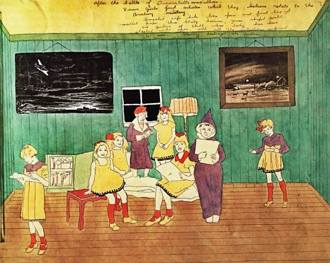 Henry Darger（1892-1973），一名默默无闻的看门人和洗碗工。
在他离世前，房东在其公寓发现了大量艺术创作：超过350幅的水彩、拼贴、速写；3本手工装订的巨幅画册、7本小说、数千捆文字手稿……
