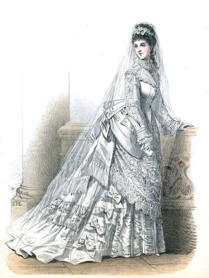 19世纪婚纱时尚插画