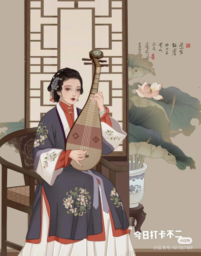 古风人物插画，作者:不二，图片来源于小红书，侵删