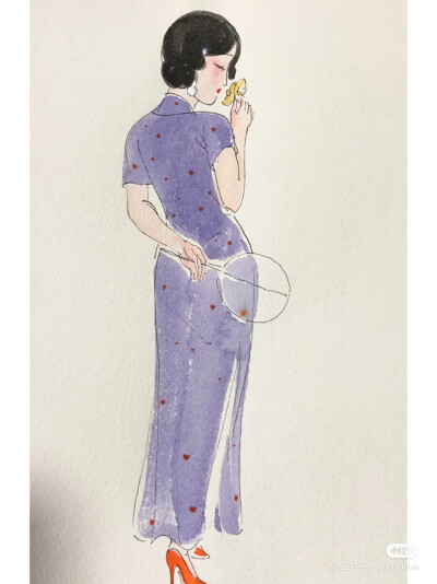 旗袍少女插画，作者:鹅屋画画，图片来源于小红书，侵删