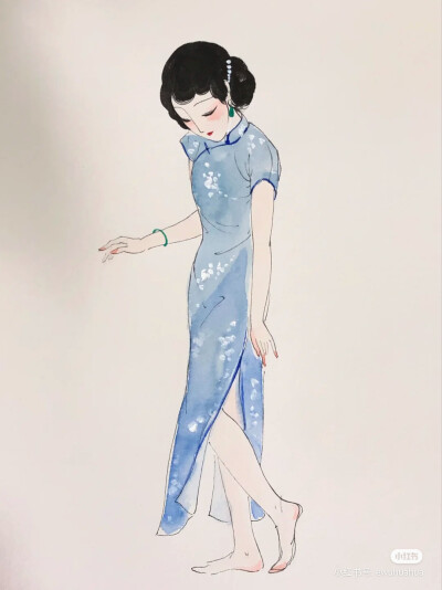 旗袍少女插画，作者:鹅屋画画，图片来源于小红书，侵删