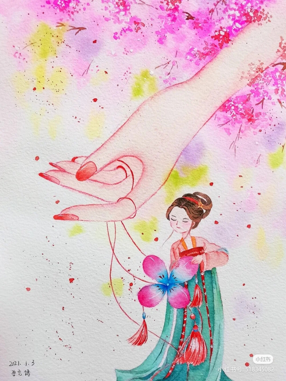 唯美古风人物插画，作者:吾言语，图片来源于小红书，侵删