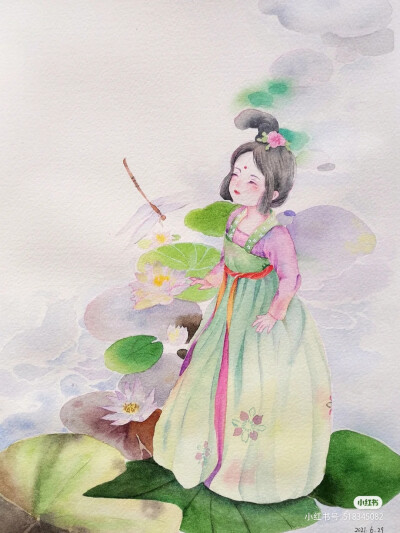 唯美古风人物插画，作者:吾言语，图片来源于小红书，侵删