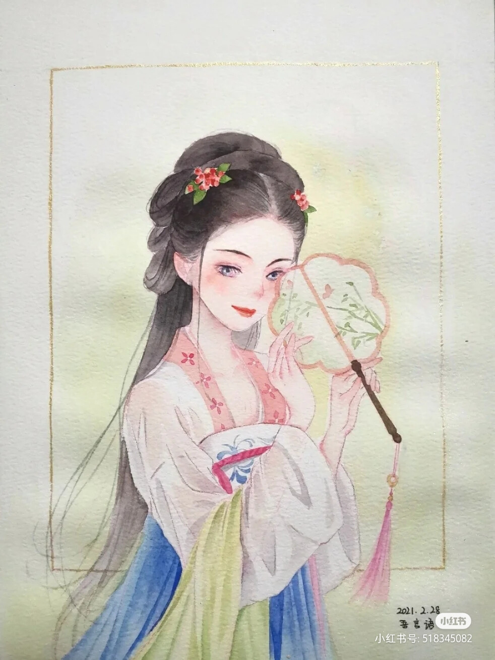 唯美古风人物插画，作者:吾言语，图片来源于小红书，侵删