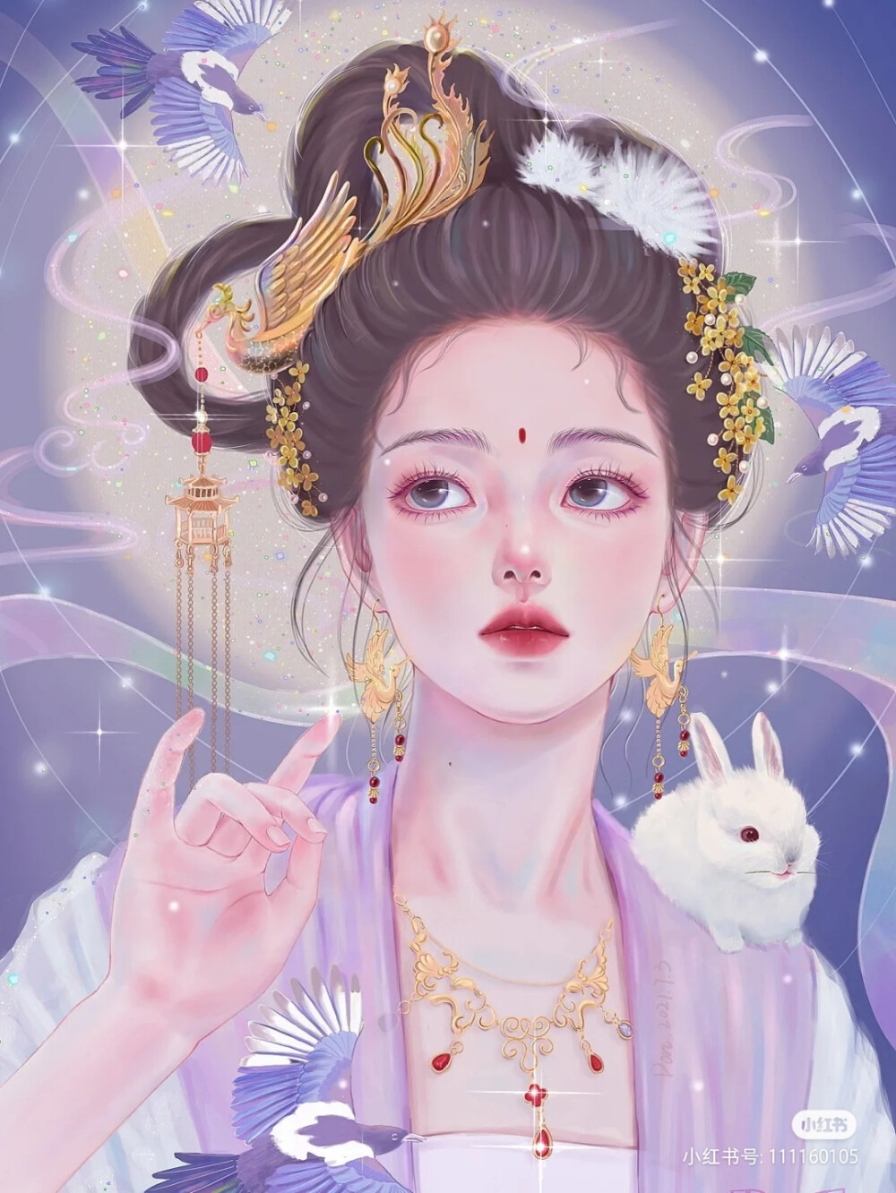 唯美古风人物插画，作者:椒盐软糖，图片来源于小红书，侵删