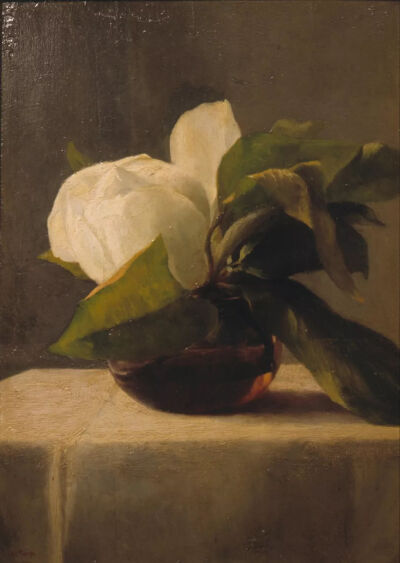 约翰·拉·法尔热（John La Farge）《玉兰》（Magnolia），板面油画，40.6×29.2cm，1859年。由伯克郡博物馆出售，2018年5月23日，苏富比纽约“美国艺术”专拍以26.25万美元成交。