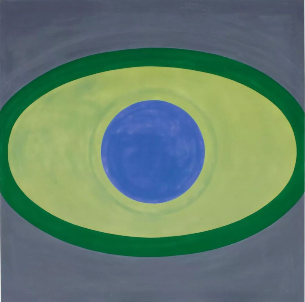 肯尼斯·诺兰德（Kenneth Noland）《青金石》（Lapis Lazuli），布面丙烯，176.8×176.8cm，1963年。由巴尔的摩艺术博物馆出售，2018年5月17日，苏富比纽约当代艺术晚拍以61.5万美元成交。