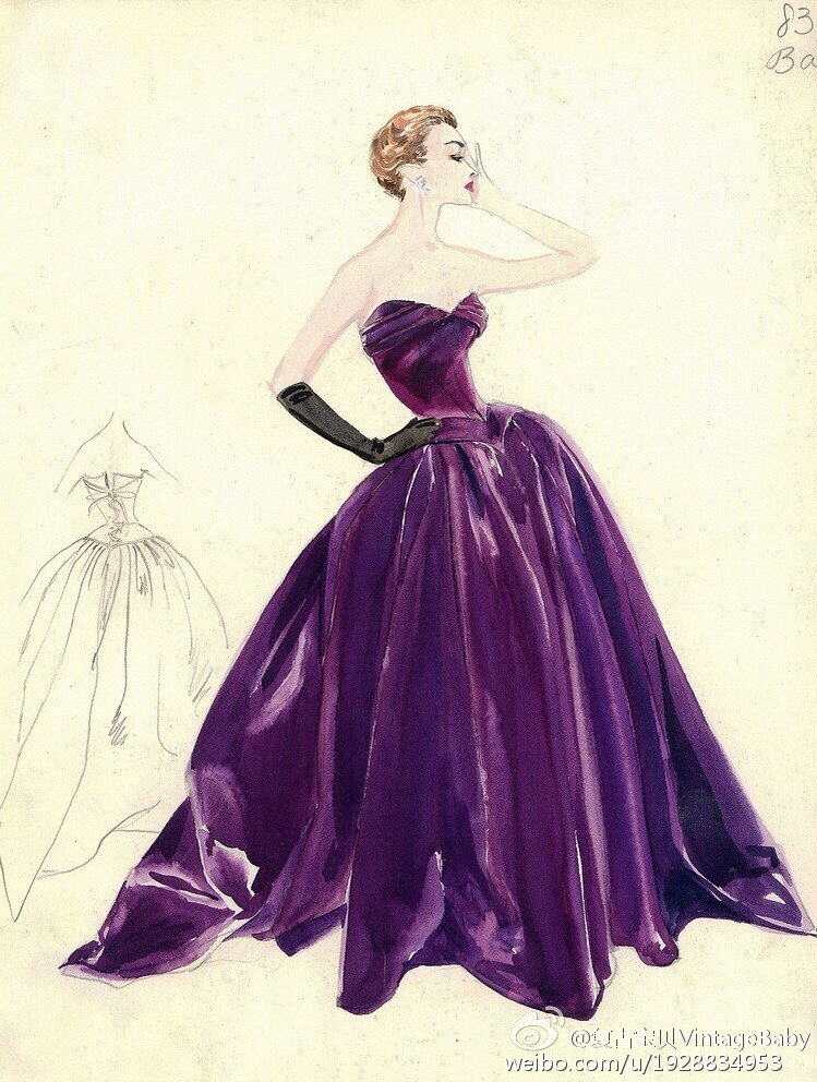 50年代绝美礼服手稿，Bergdorf Goodman 1950s Vintage Evening gown