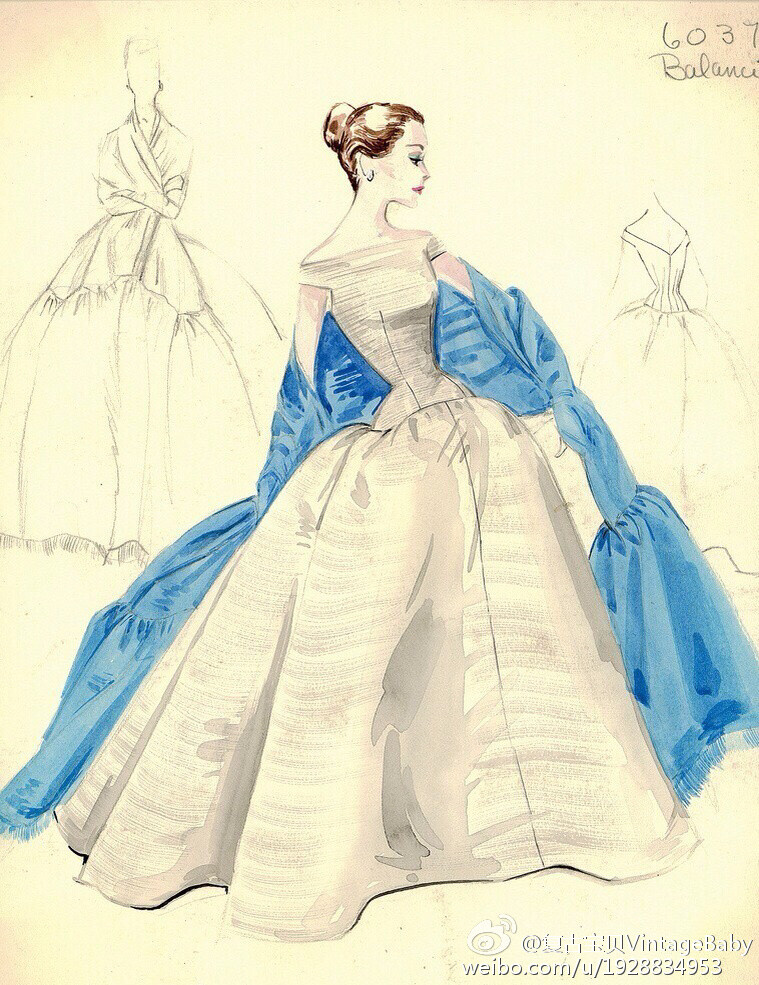 50年代绝美礼服手稿，Bergdorf Goodman 1950s Vintage Evening gown