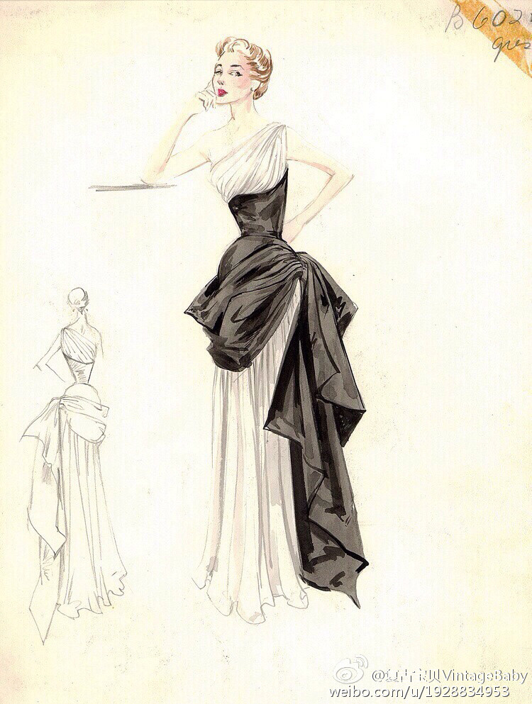 50年代绝美礼服手稿，Bergdorf Goodman 1950s Vintage Evening gown